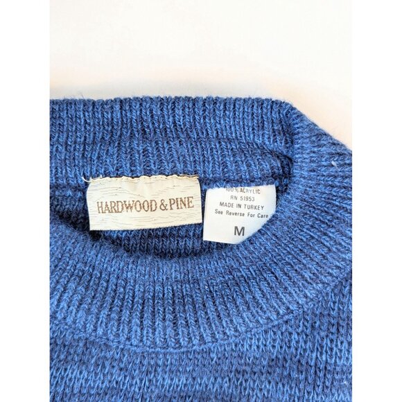 Vintage 1980s Women's Nordic Fair Isle Sweater Blue Ecru Reindeer Warm Winter - Picture 9 of 10